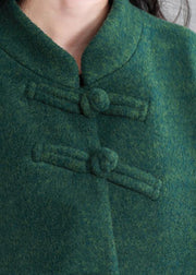 Fine plus size Coats coat green stand collar pockets woolen coats - bagstylebliss