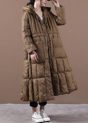 Fine plus size Winter Winter overcoat chocolate hooded pockets goose Down coat - bagstylebliss