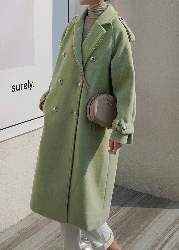 Fine plus size Winter coat back open coats green double breast wool coat for woman - bagstylebliss