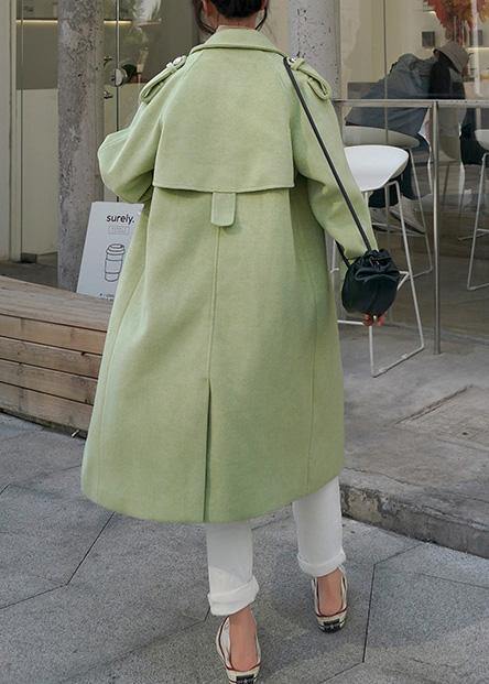 Fine plus size Winter coat back open coats green double breast wool coat for woman - bagstylebliss