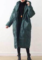 Fine plus size clothing winter jacket hooded coats green zippered down jacket woman - bagstylebliss