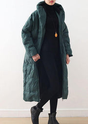 Fine plus size clothing winter jacket hooded coats green zippered down jacket woman - bagstylebliss