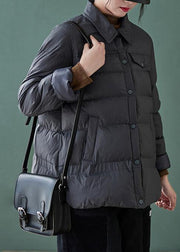 Fine plus size down jacket coats black lapel pockets casual outfit - bagstylebliss