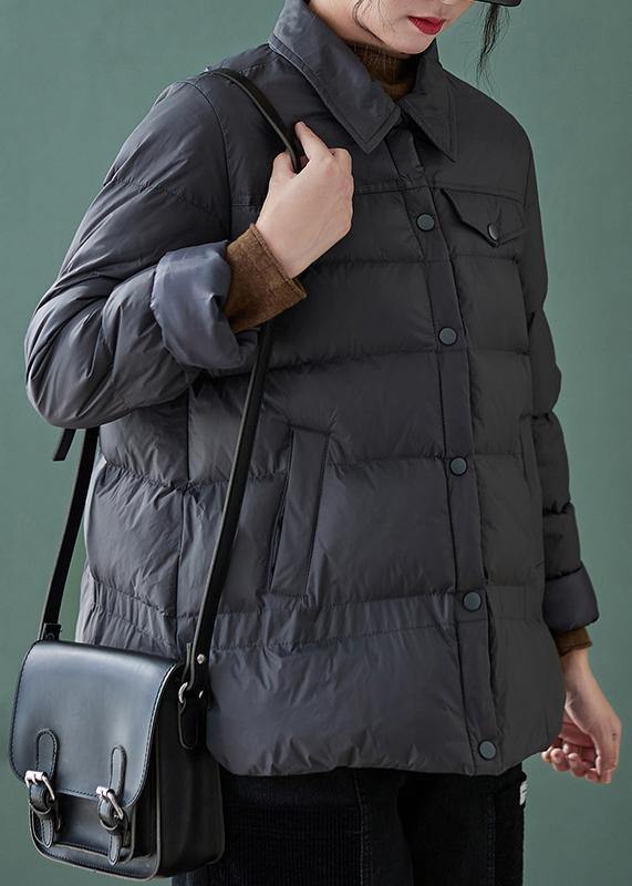 Fine plus size down jacket coats black lapel pockets casual outfit - bagstylebliss