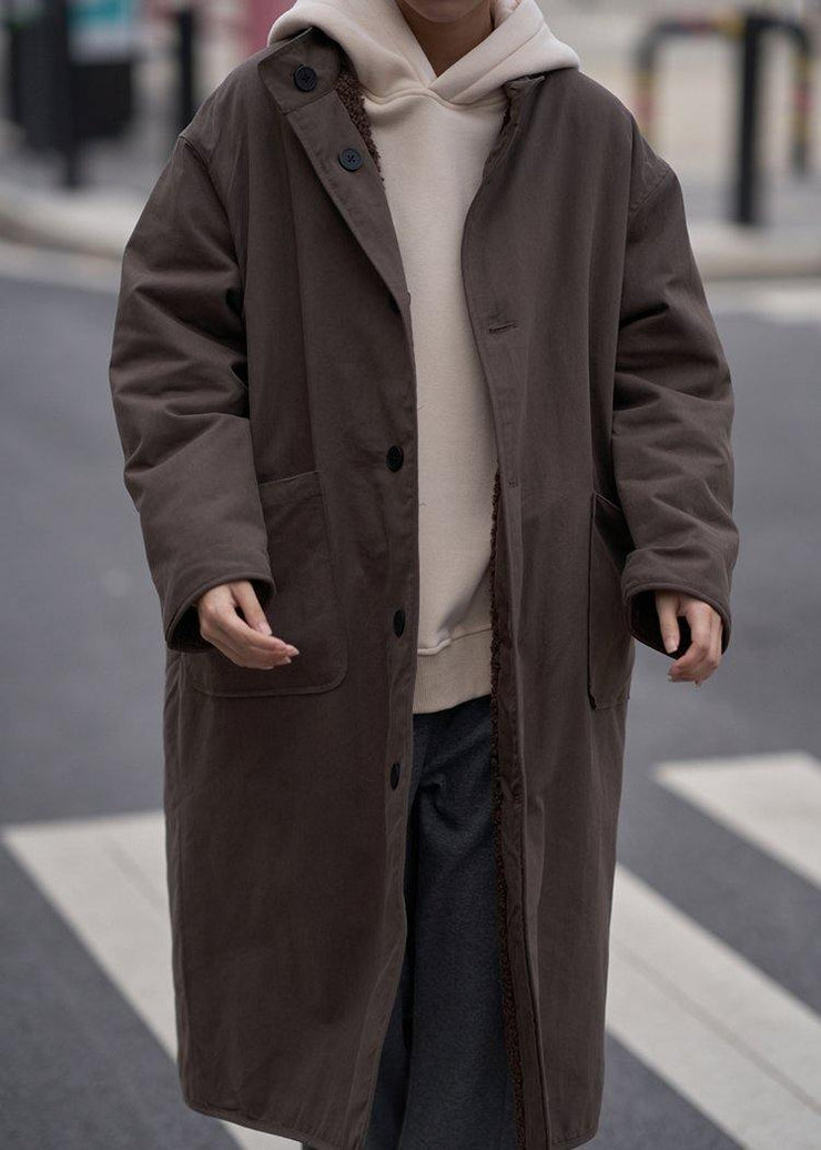 Fine plus size mid-length coats woolen outwear chocolate o neck two ways to wear coats - bagstylebliss