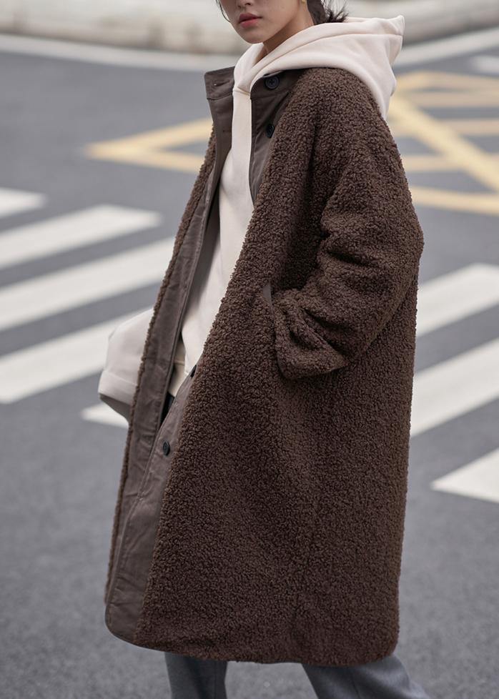Fine plus size mid-length coats woolen outwear chocolate o neck two ways to wear coats - bagstylebliss