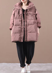 Fine plus size snow jackets pink hooded zippered goose Down coat - bagstylebliss