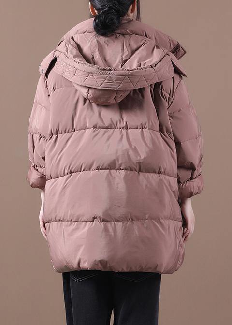 Fine plus size snow jackets pink hooded zippered goose Down coat - bagstylebliss
