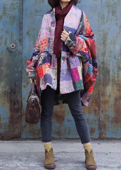 Fine plus size snow jackets prints overcoat patchwork color v neck womens coats - bagstylebliss