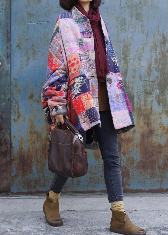 Fine plus size snow jackets prints overcoat patchwork color v neck womens coats - bagstylebliss