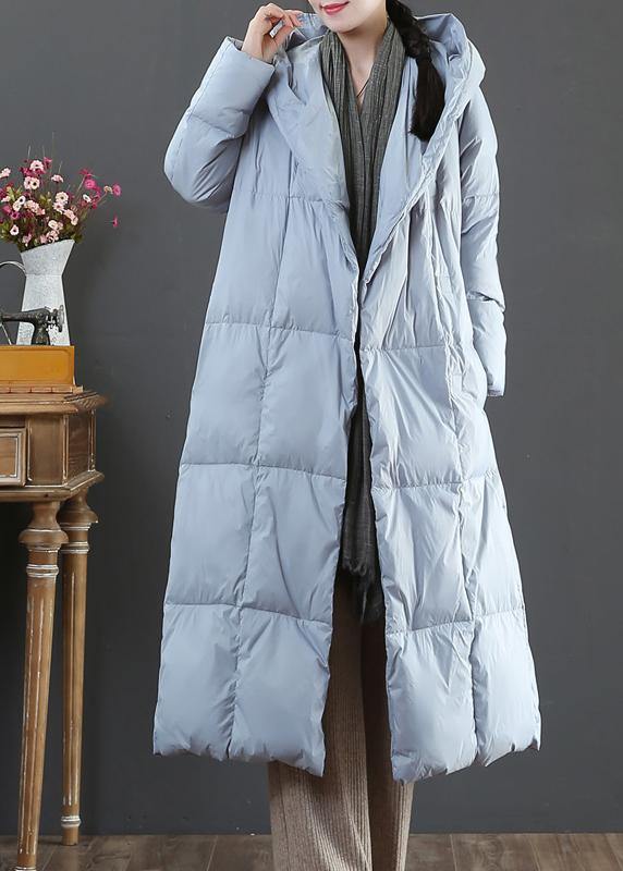 Fine plus size winter jacket coats blue hooded pockets warm coat - bagstylebliss