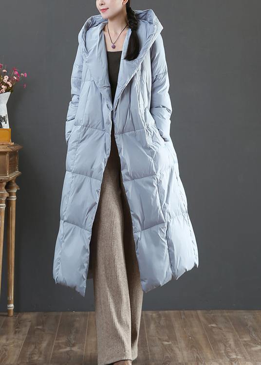 Fine plus size winter jacket coats blue hooded pockets warm coat - bagstylebliss