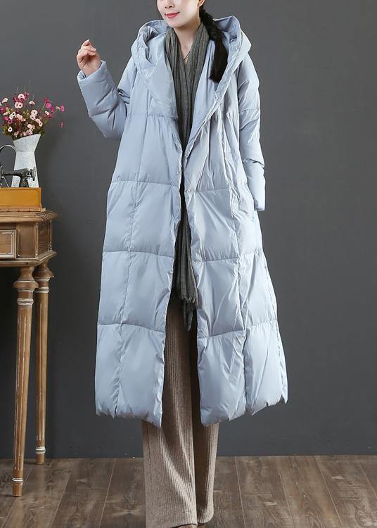 Fine plus size winter jacket coats blue hooded pockets warm coat - bagstylebliss