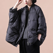 Fine plus size winter jacket winter outwear black pockets zippered warm winter coat - bagstylebliss