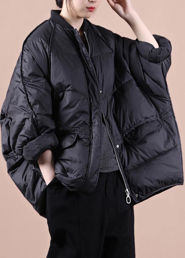 Fine plus size winter jacket winter outwear black pockets zippered warm winter coat - bagstylebliss