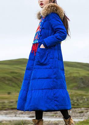 Fine plus size womens parka embroidery overcoat blue hooded goose Down coat - bagstylebliss