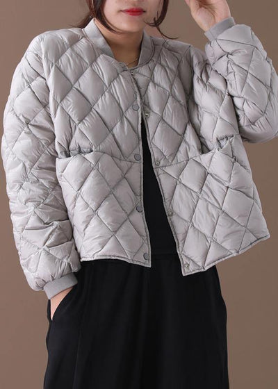 Fine plus size womens parka winter outwear gray stand collar Geometric warm winter coat - bagstylebliss