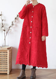 Fine red outwear plus size warm winter coat o neck Jacquard winter outwear - bagstylebliss