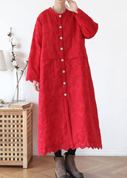 Fine red outwear plus size warm winter coat o neck Jacquard winter outwear - bagstylebliss