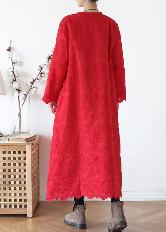 Fine red outwear plus size warm winter coat o neck Jacquard winter outwear - bagstylebliss