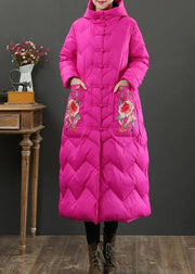 Fine rose embroidery down jacket woman casual snow jackets hooded Warm overcoat - bagstylebliss