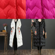 Fine rose embroidery down jacket woman casual snow jackets hooded Warm overcoat - bagstylebliss