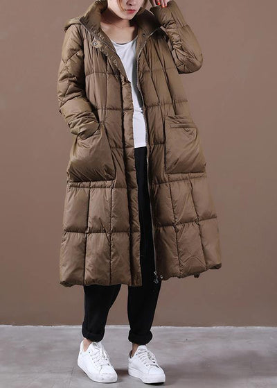 Fine Trendy Plus Size Cotton Jacket Winter Outwear Chocolate Hooded Zippered Cotton Coat - bagstylebliss