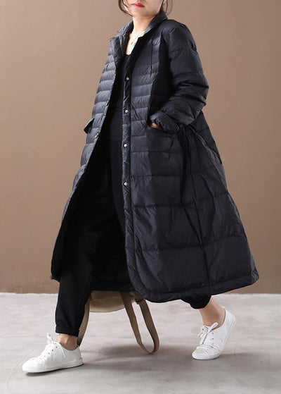 Fine trendy plus size womens parka coats black Notched pockets goose Down coat - bagstylebliss