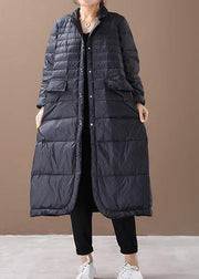 Fine trendy plus size womens parka coats black Notched pockets goose Down coat - bagstylebliss