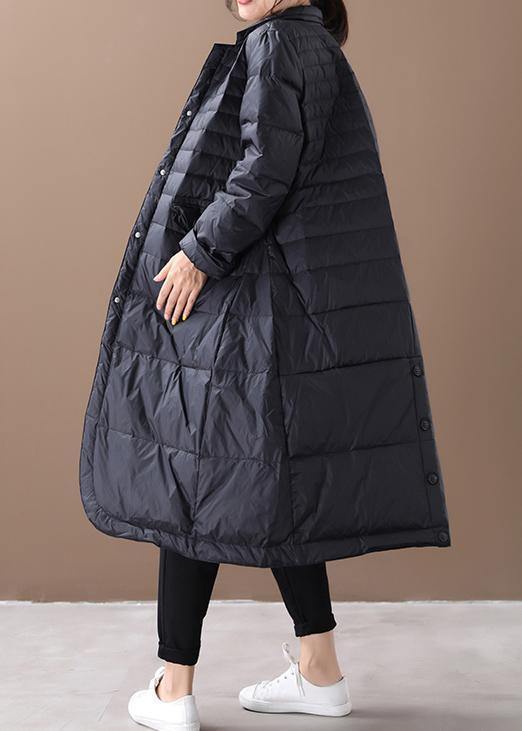 Fine trendy plus size womens parka coats black Notched pockets goose Down coat - bagstylebliss