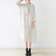 Fine white Ramine linen dresses plus size 2024 fall linen shirt dress