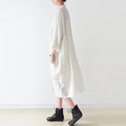 Fine white Ramine linen dresses plus size 2024 fall linen shirt dress
