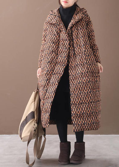 Fine yellow plaid down coat winter plus size jacket hooded zippered Luxury coats - bagstylebliss