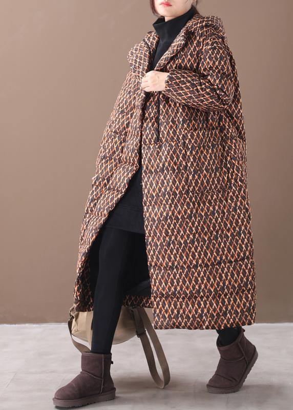 Fine yellow plaid down coat winter plus size jacket hooded zippered Luxury coats - bagstylebliss