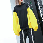 Fine yellow tops oversize hooded patchwork casual boutique batwing Sleeve baggy tops