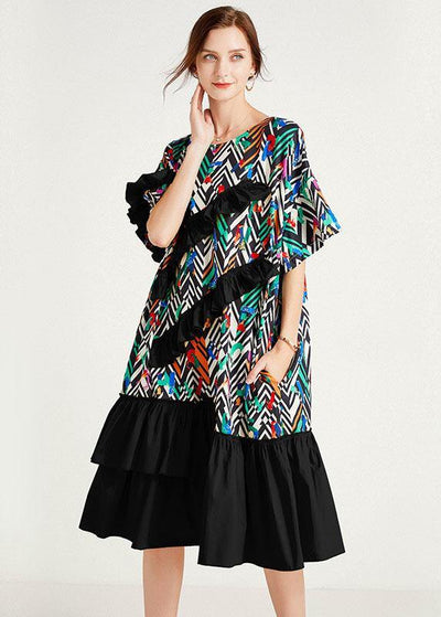 Fine Black Print O-Neck Patchwork Summer Long Dresses - bagstylebliss