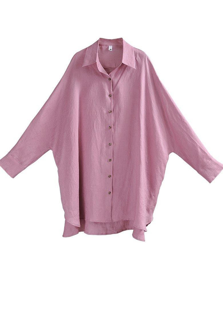 Fitted  Pink Purple side open Cotton Linen Summer Blouse Top - bagstylebliss
