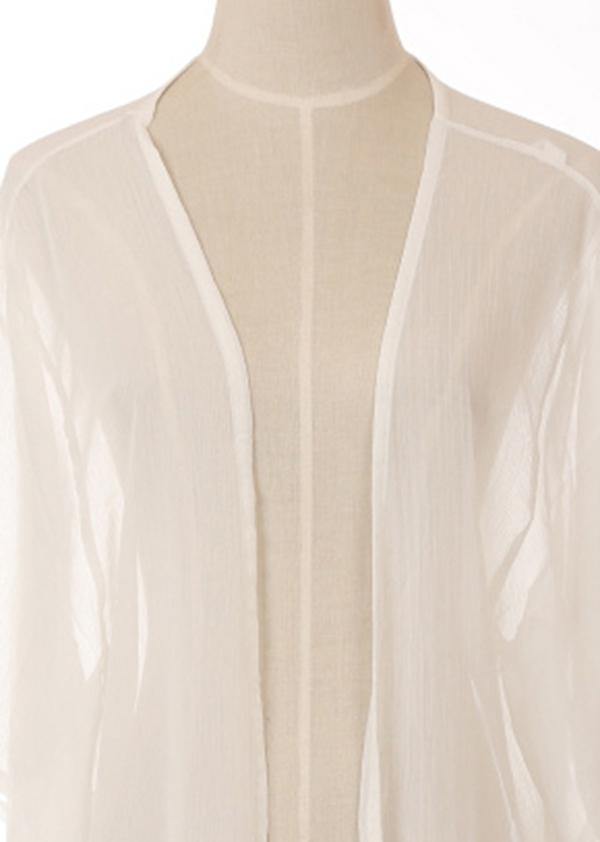 Fitted  White Half Sleeve side open Holiday Summer Chiffon cardigans - bagstylebliss
