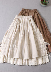 Fitted Beige Hollow Out Wrinkled Fall Patchwork Skirts - bagstylebliss