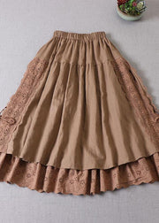 Fitted Beige Hollow Out Wrinkled Fall Patchwork Skirts - bagstylebliss