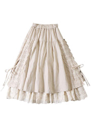 Fitted Beige Hollow Out Wrinkled Fall Patchwork Skirts - bagstylebliss