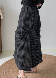 Fitted Black Asymmetrical Striped Cotton Skirts Summer