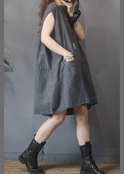 Fitted Black Grey O-Neck low high design Summer Denim Mid Dress - bagstylebliss