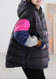 Fitted Black Hooded Patchwork Duck Down Winter down coat