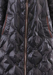 Fitted Black Hooded zippered Fine Cotton Filled Winter parkas