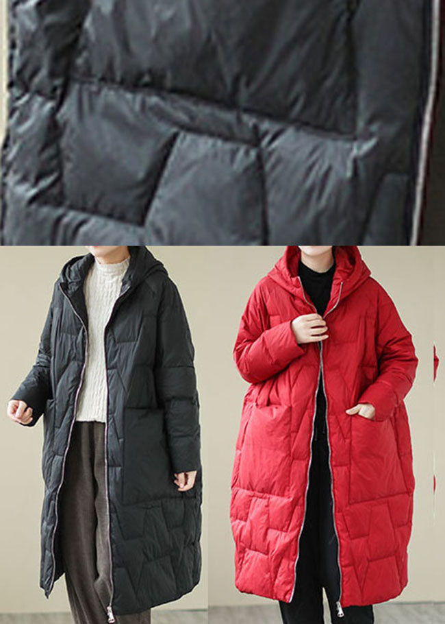 Eng anliegende schwarze, lose Taschen, Parka mit feiner Baumwolle, Winter