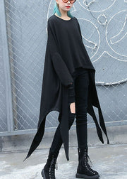 Fitted Black O-Neck asymmetrical design Loose Fall Long sleeve Top