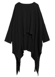 Fitted Black O-Neck asymmetrical design Loose Fall Long sleeve Top