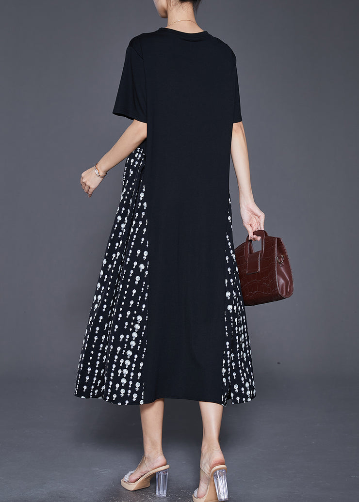 Fitted Black Oversized Patchwork Print Vacation Dresses Summer