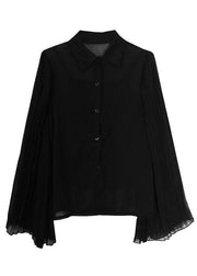 Fitted Black Peter Pan Collar Flare sleeve Summer Shirt Top - bagstylebliss